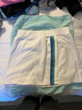 Talbots White Athletic Skort with Blue and Green Stripe